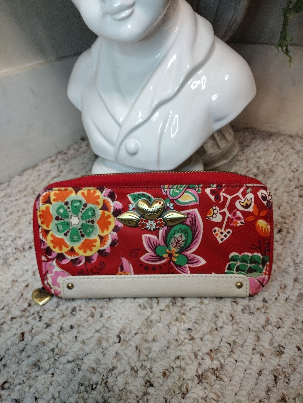 Vintage Oilily Red Multi Floral Zoey Zip Around Wallet